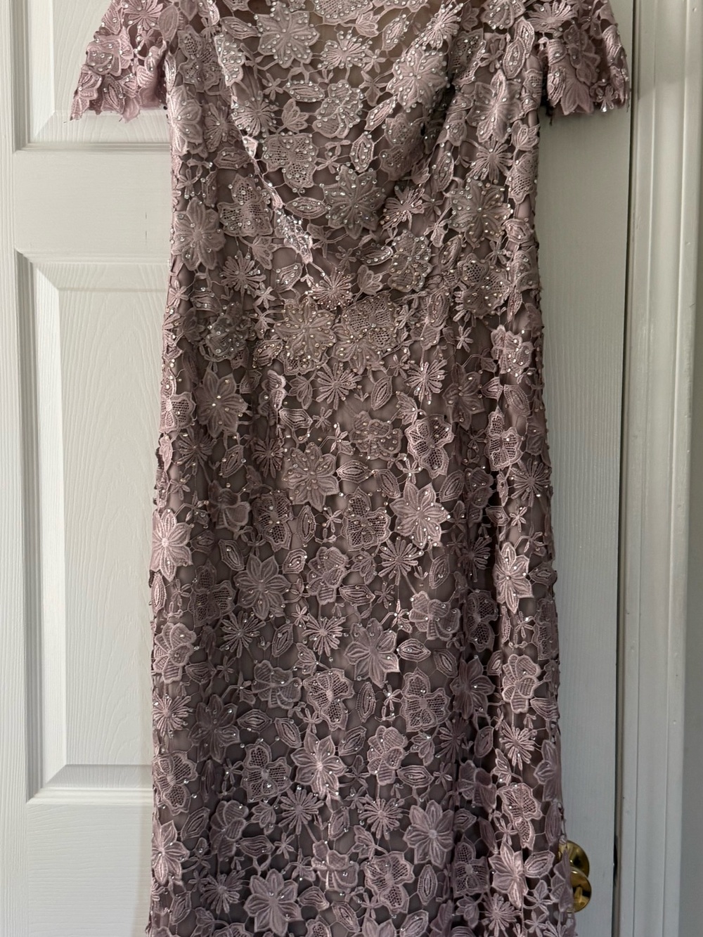 Mon Cheri Soft Mauve Lace Evening Dress